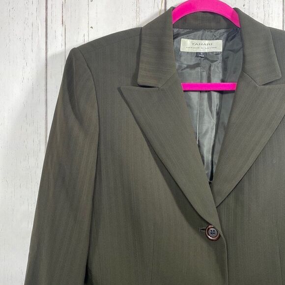 Tahari Arture S Levine Womens Dark Olive Green Blazer Jacket - Picture 2 of 14